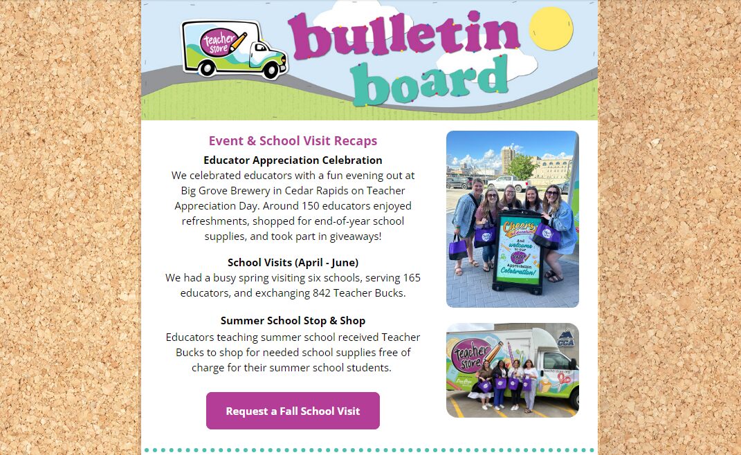 Image of the top portion of the Teacher Store quarterly newsletter.