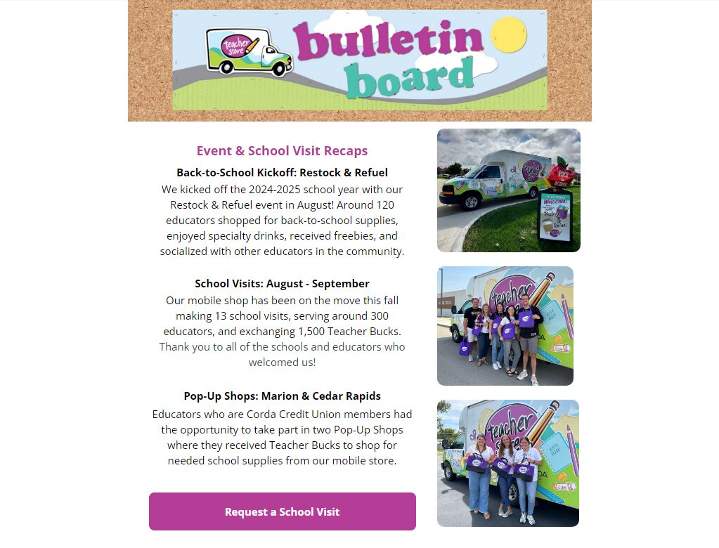 Image of the top portion of the Teacher Store quarterly newsletter.